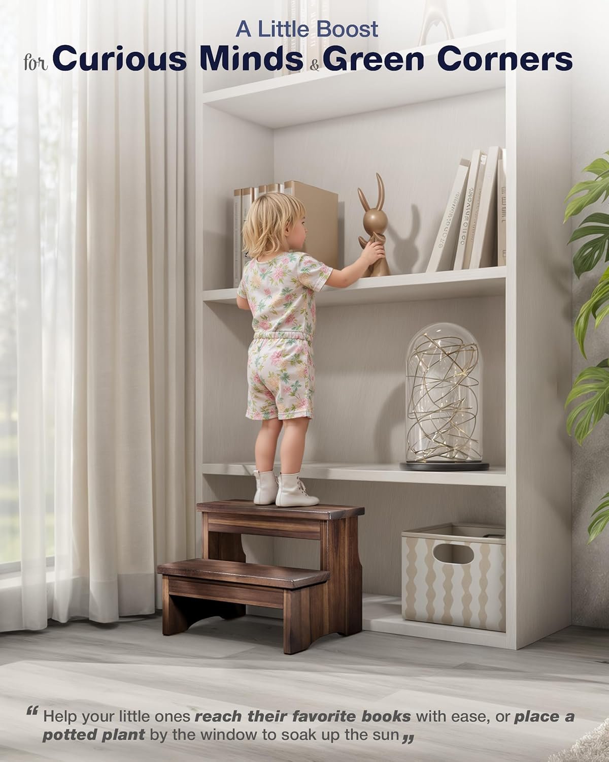 Wooden Two Step Stool, Heavy Duty 2-Step Ladder for Adults & Kids, Supports up to 450lbs for Kitchen, Bathroom or Bedside Use (Walnut Finish) - Image 8