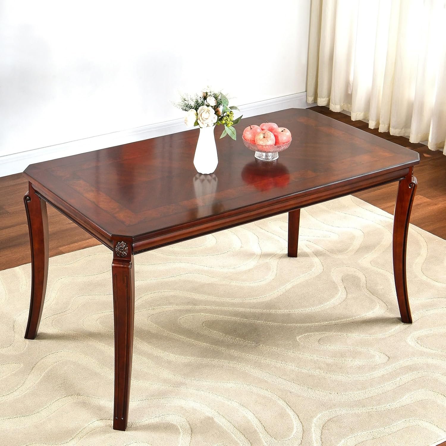 MODERION 59”Farmhouse Dining Table with Carved Legs,Rectangular Kitchen Table for 4–6 Person, Solid Wood Dinner Table for Living Room, Dining Room,Easy Assembly Cherry Brown CZ-A1168-WD - Image 5