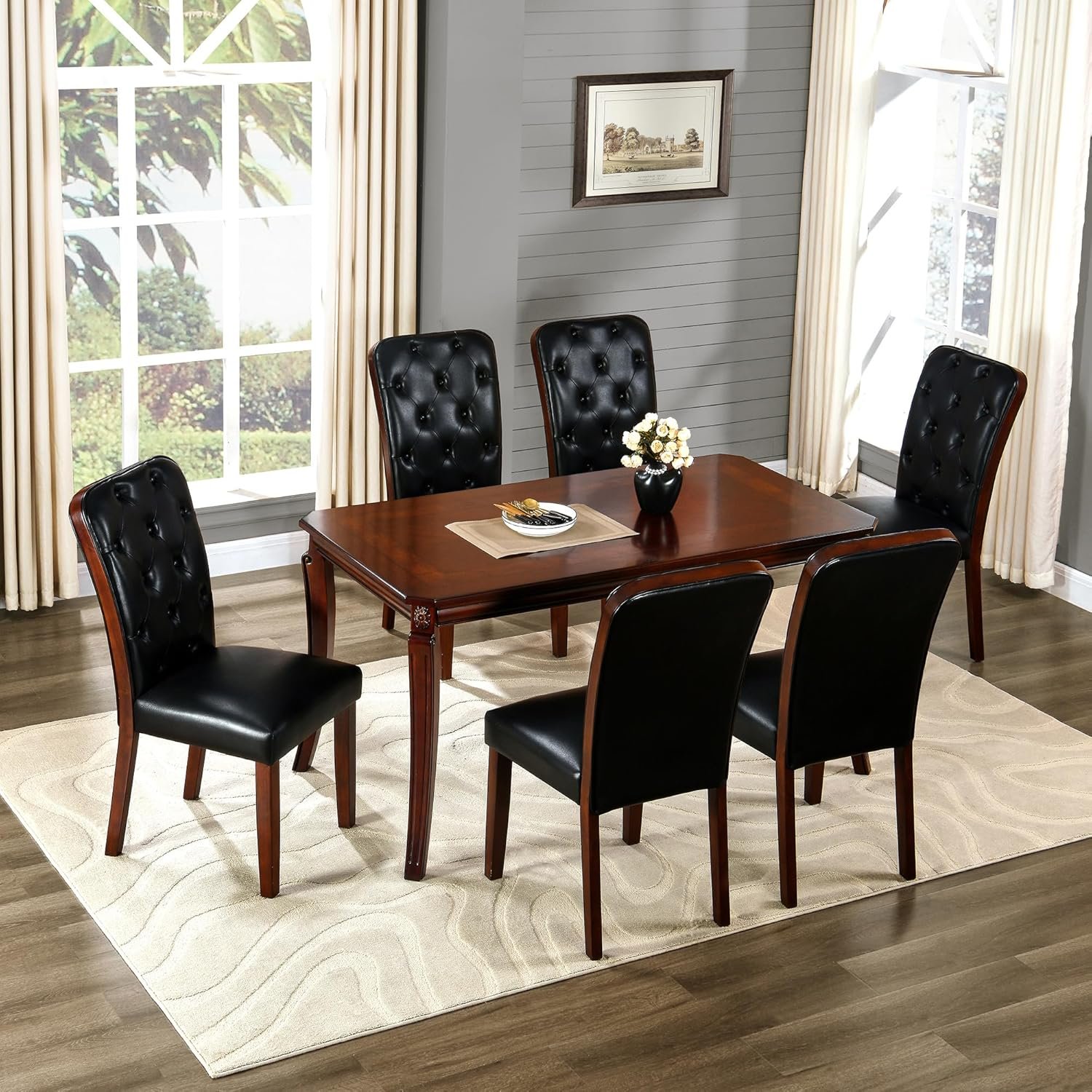 MODERION 59”Farmhouse Dining Table with Carved Legs,Rectangular Kitchen Table for 4–6 Person, Solid Wood Dinner Table for Living Room, Dining Room,Easy Assembly Cherry Brown CZ-A1168-WD - Image 3