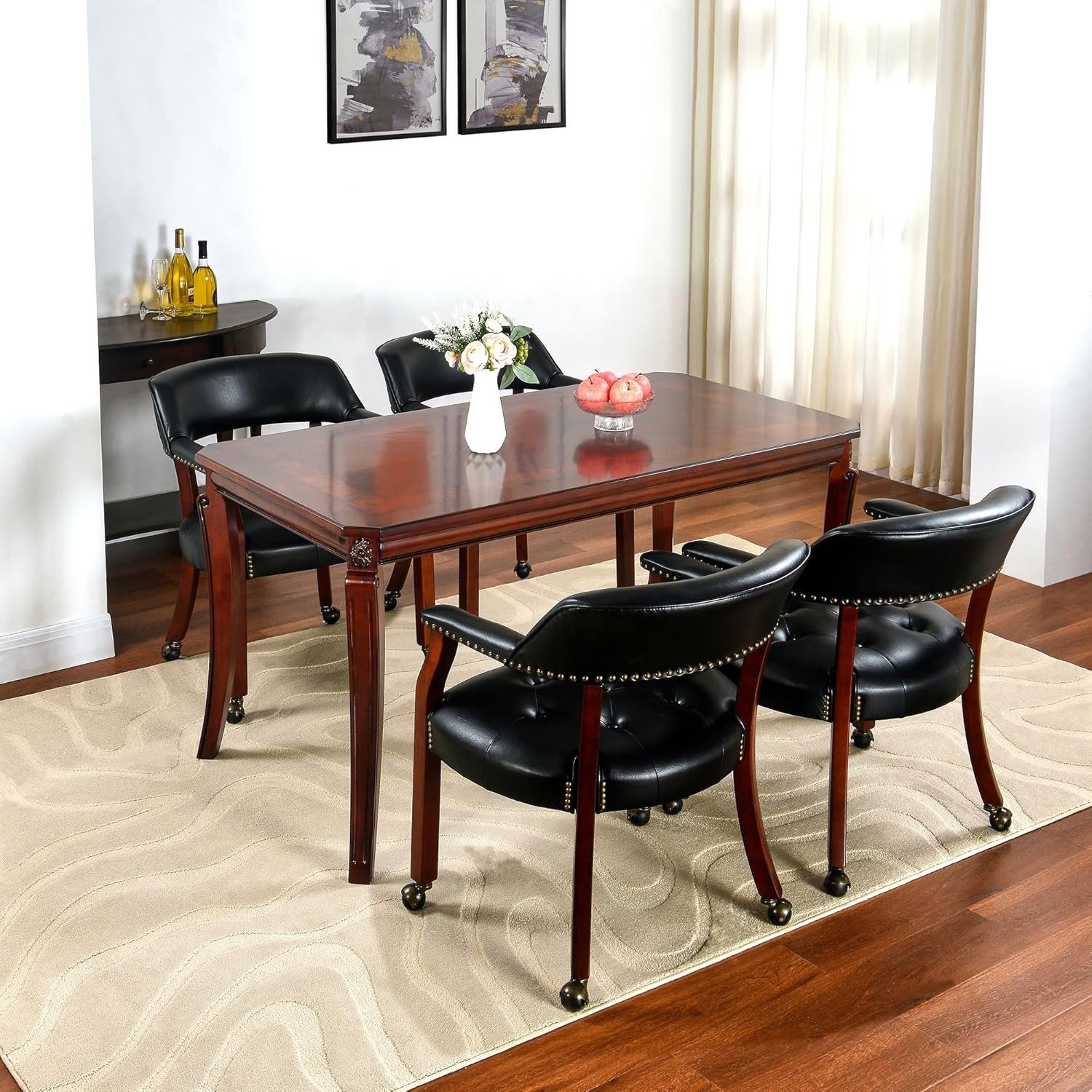 MODERION 59”Farmhouse Dining Table with Carved Legs,Rectangular Kitchen Table for 4–6 Person, Solid Wood Dinner Table for Living Room, Dining Room,Easy Assembly Cherry Brown CZ-A1168-WD - Image 6